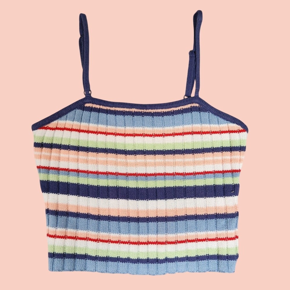 Roxy Womens Striped Knit Crop Cami Top Blue Multi Color ERJKT03884 XL